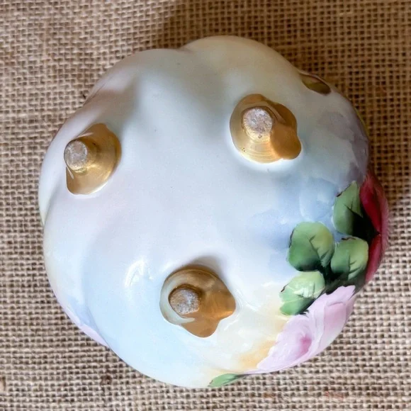 Vintage Hand Painted Floral Pedestal Bowl Candy Dish Planter Gold Trim Elegant - Picture 7 of 8